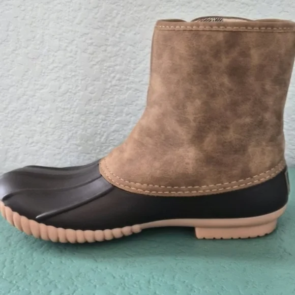 Waterproof Duck Boots Tan Brown Lace Up Cozy Outdoor Fall Winter Boots - Picture 7 of 14